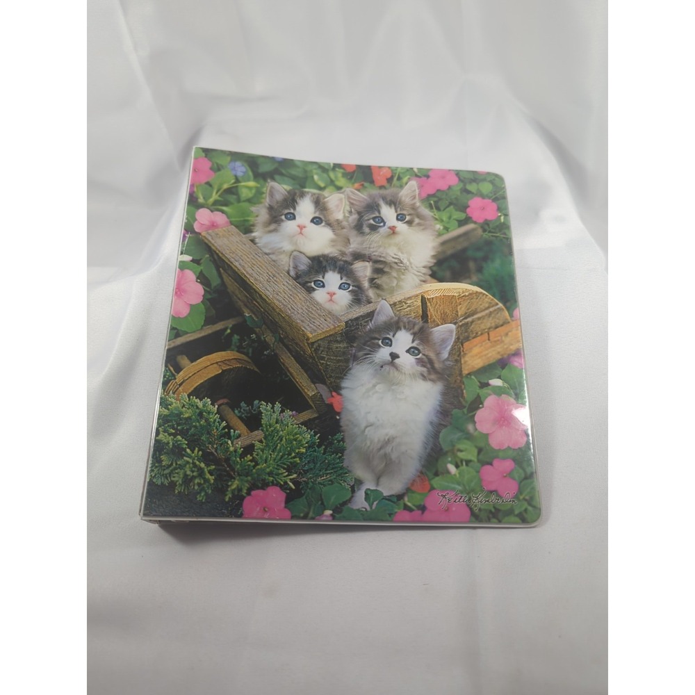 Vintage Class Act Keith Kimberlin 1" 3 Ring Binder W/4 Kittens In Wheelbarrow